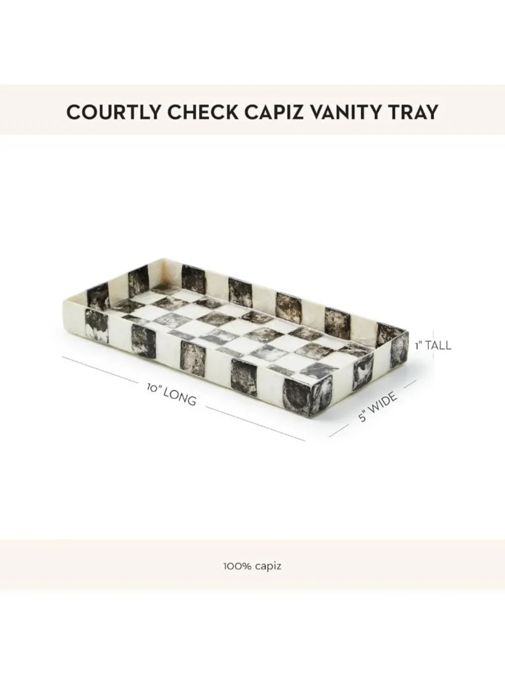 Elegant Rectangular Capiz Vanity Tray - Black & White Check Decor Accent